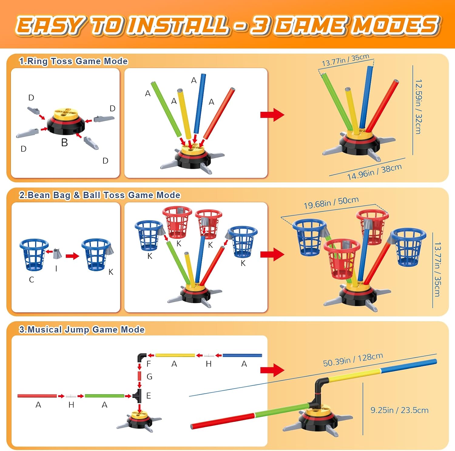 Thumbnail 4 de VATOS 3 in 1 Bean Bag & Ring Toss Game: Electric Spinning Fun for the Whole Family