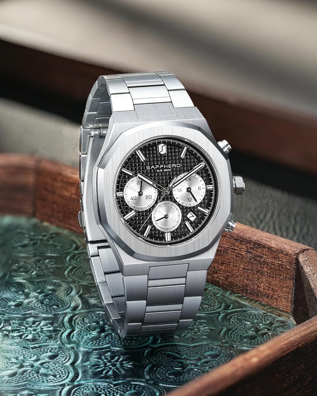 Detalle 2 de SAPPHERO Orologio da uomo 50M impermeabile