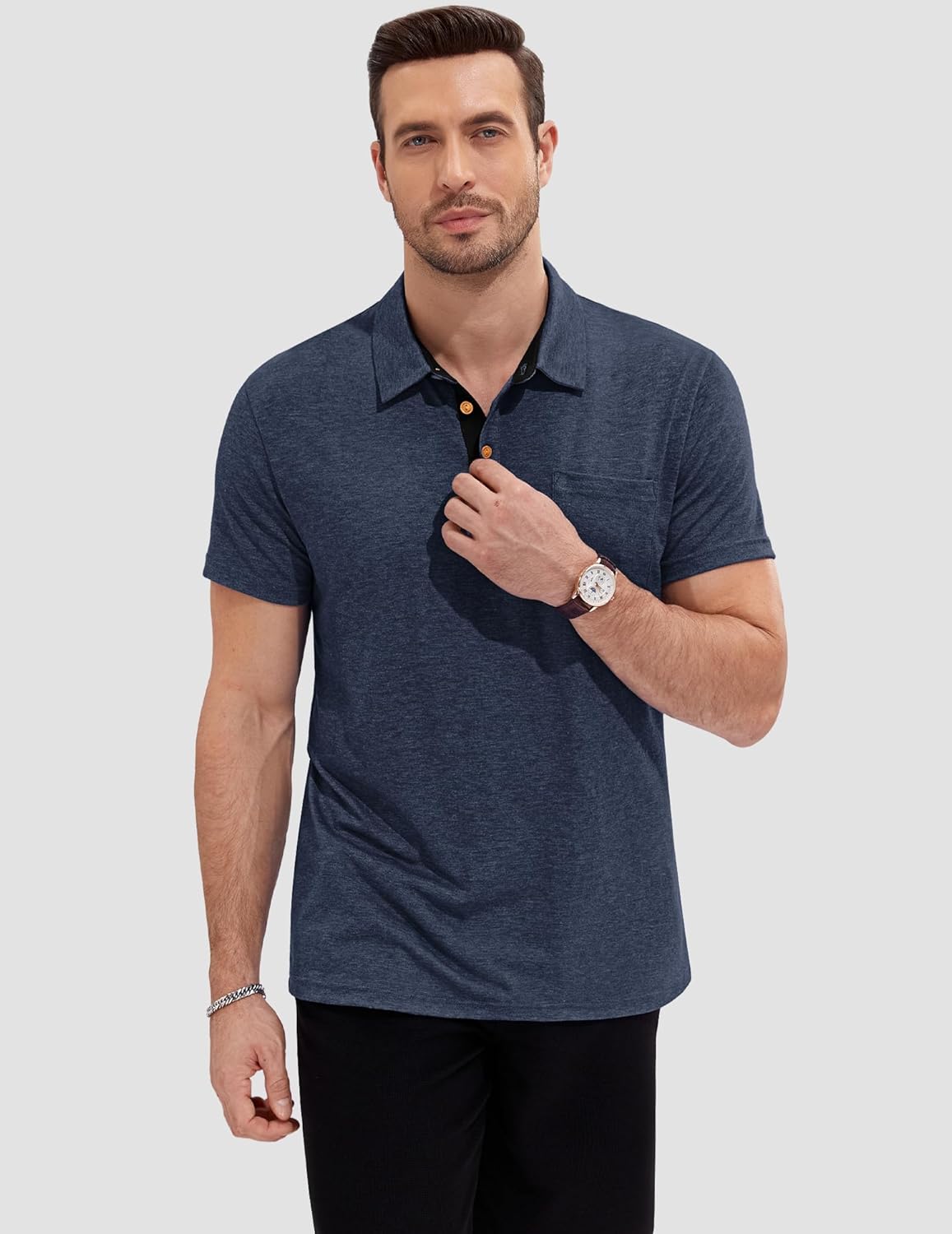 Thumbnail 1 de TARAINYA Herren-Poloshirt aus Baumwolle mit Brusttasche – Kurzarm, 95% Baumwolle + 5% Elasthan, M–4XL