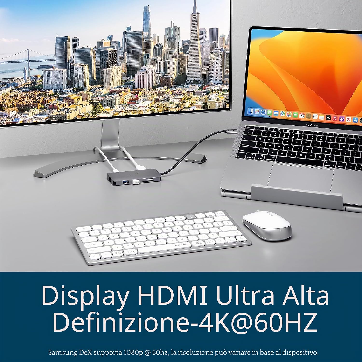 Detalle de Kensington UH1400P: Dock universale USB-C 8‑in‑1 driverless, 85 W, 4K60, SD/SDXC 3.0, USB‑A e USB‑C