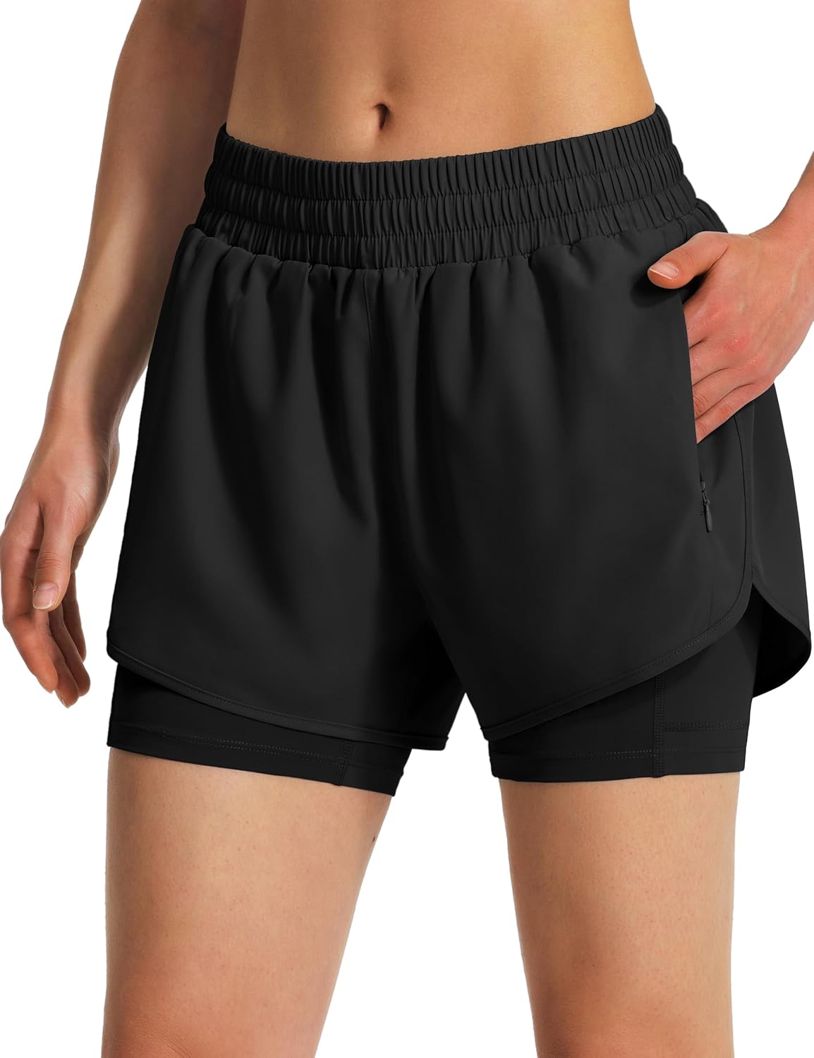 Thumbnail 1 de Ksmien Women's 2 in 1 Running Shorts with Liner and Phone Pockets