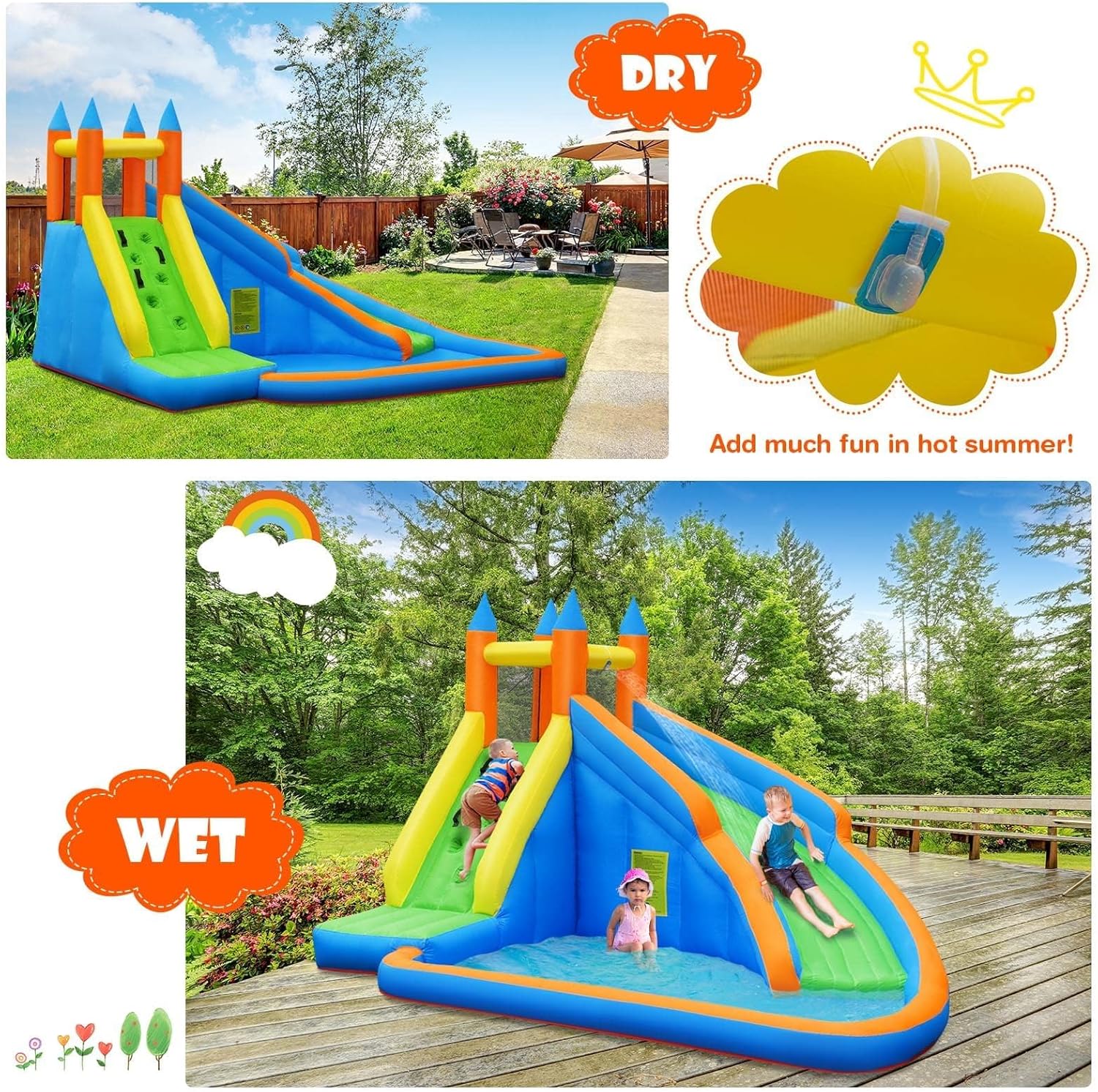 Detalle de Costzon Inflatable Water Slide: Giant Backyard Water Park with Climbing Wall and Splash Pool