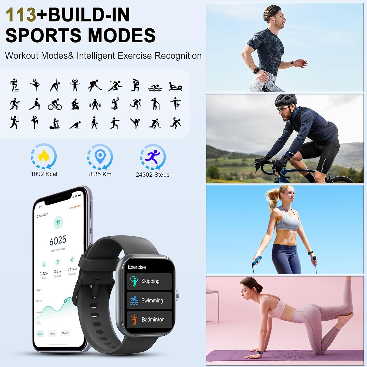 Thumbnail 4 de Smartwatch Herren Damen 1,96" HD Touch Fitnessuhr mit Telefonfunktion – 113+ Sportmodi, Schlafmonitor, IP68