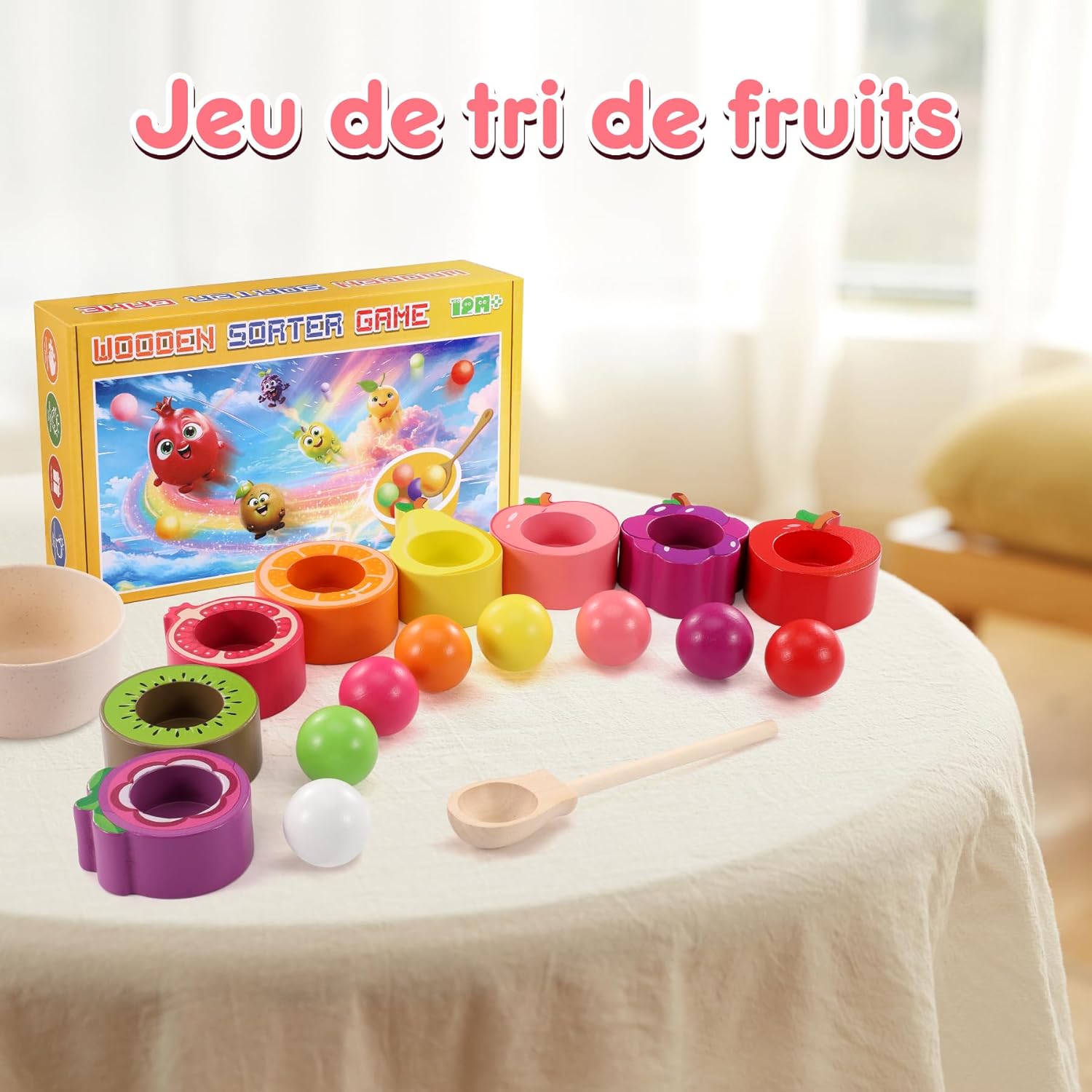Detalle de Seagoal Jeux Montessori 2 Ans – Jeu de tri de fruits en bois