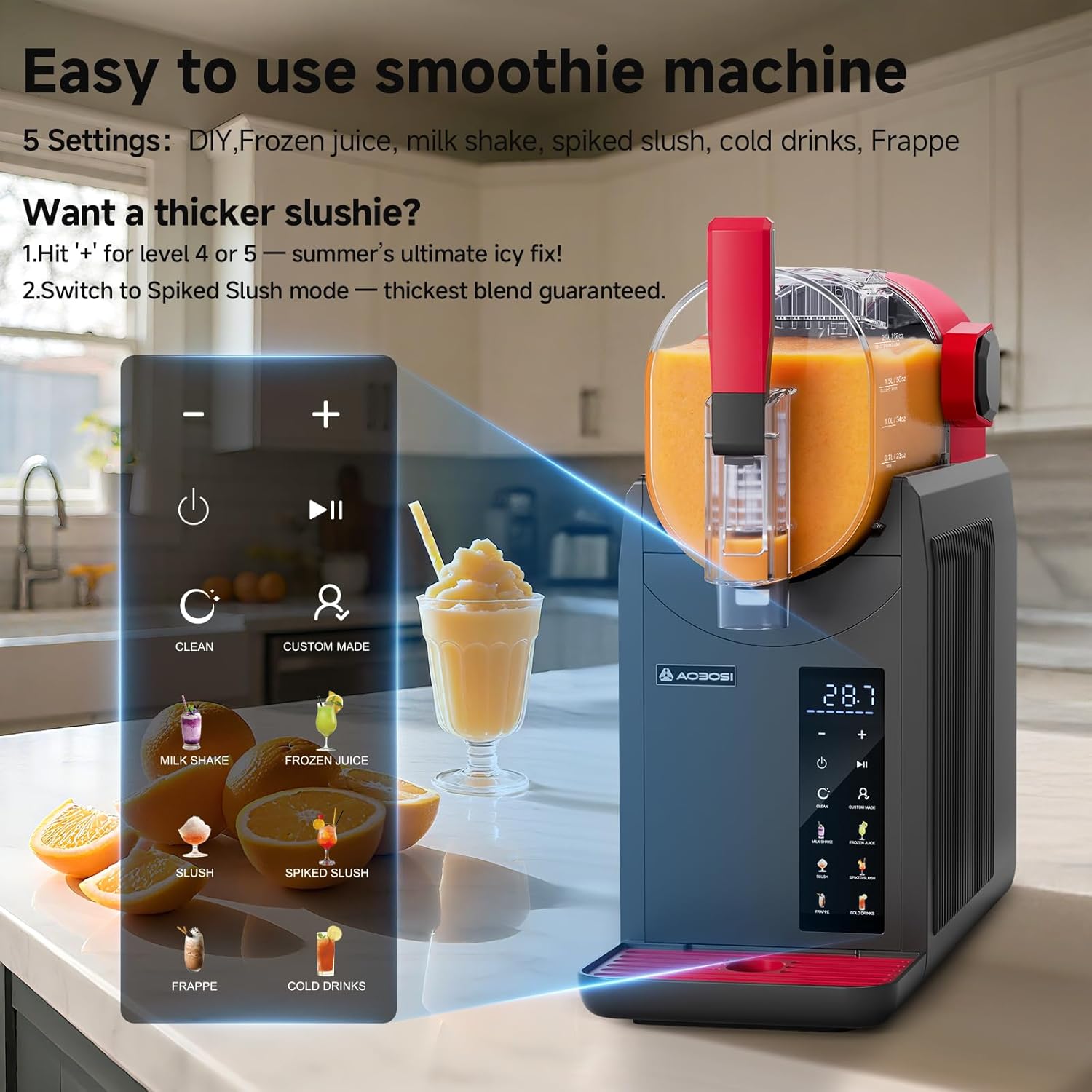 Thumbnail 3 de AAOBOSI Home Slushie Machine (Frozen Drink Maker) with Cookbook, 6 Presets, Auto Cleaning