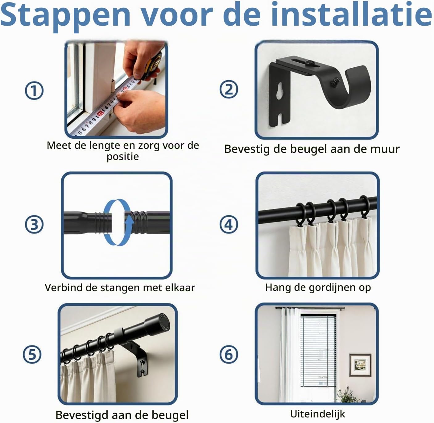 Thumbnail 6 de Rod&Trikin N04-8091-9 uitschuifbare gordijnroede, wit, 62–168 cm