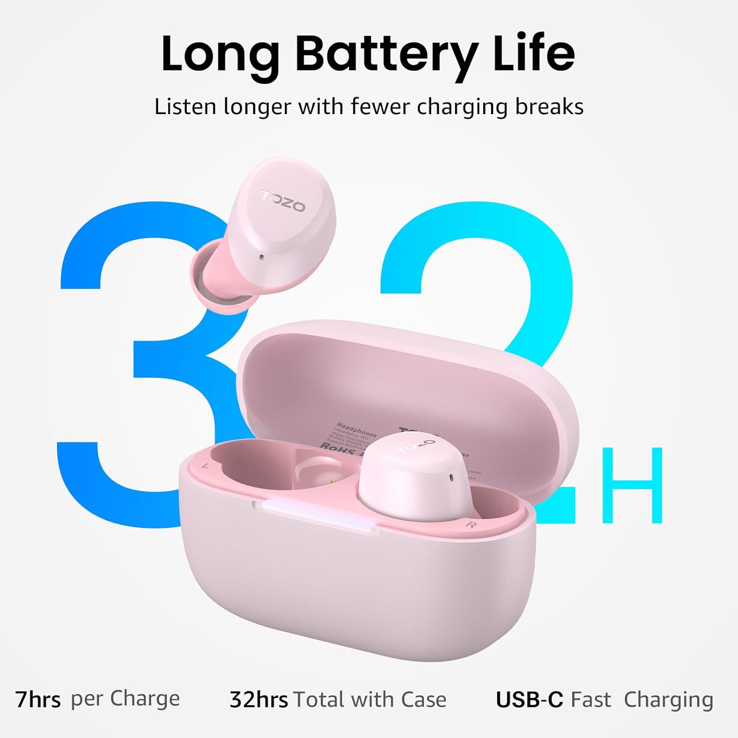Thumbnail 3 de TOZO A1 In-Ear Kopfhörer kabellos Bluetooth 5.3 mit 2 Mikrofonen, App-Steuerung und IPX5 (Roségold)