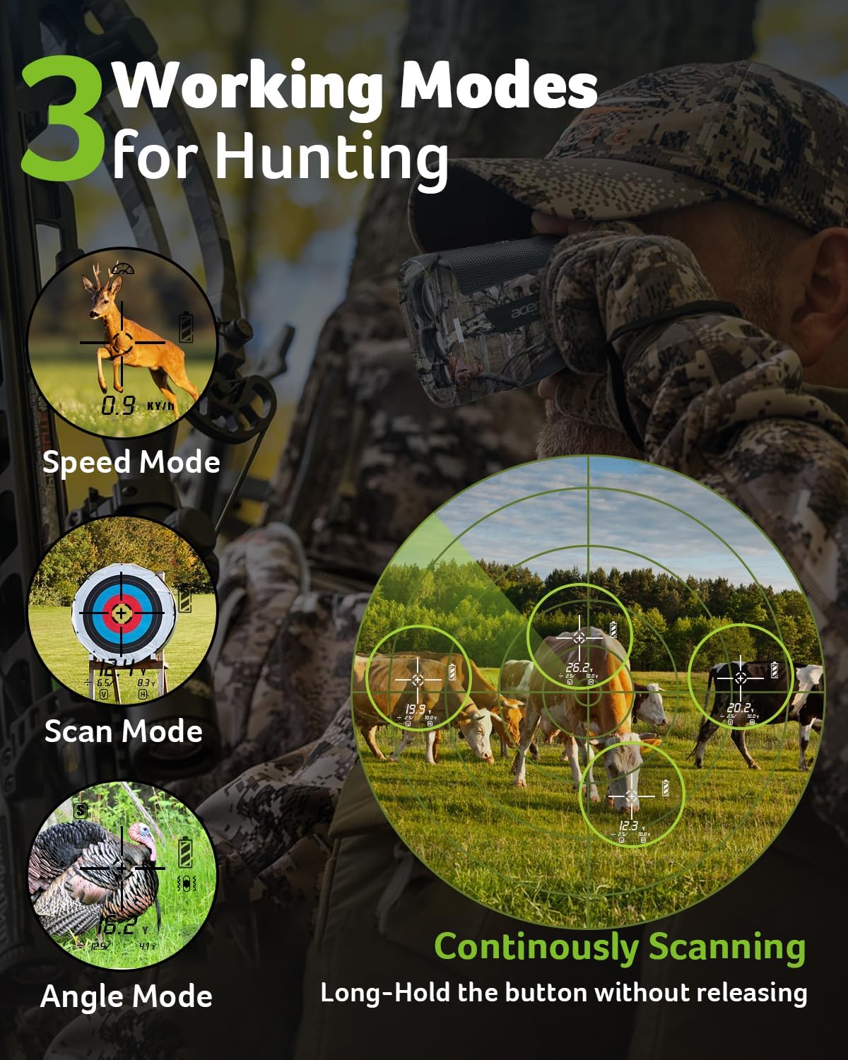 Detalle 2 de Acer 1000Y Hunting Laser Rangefinder, 6X Magnification, IP54, USB-C Rechargeable
