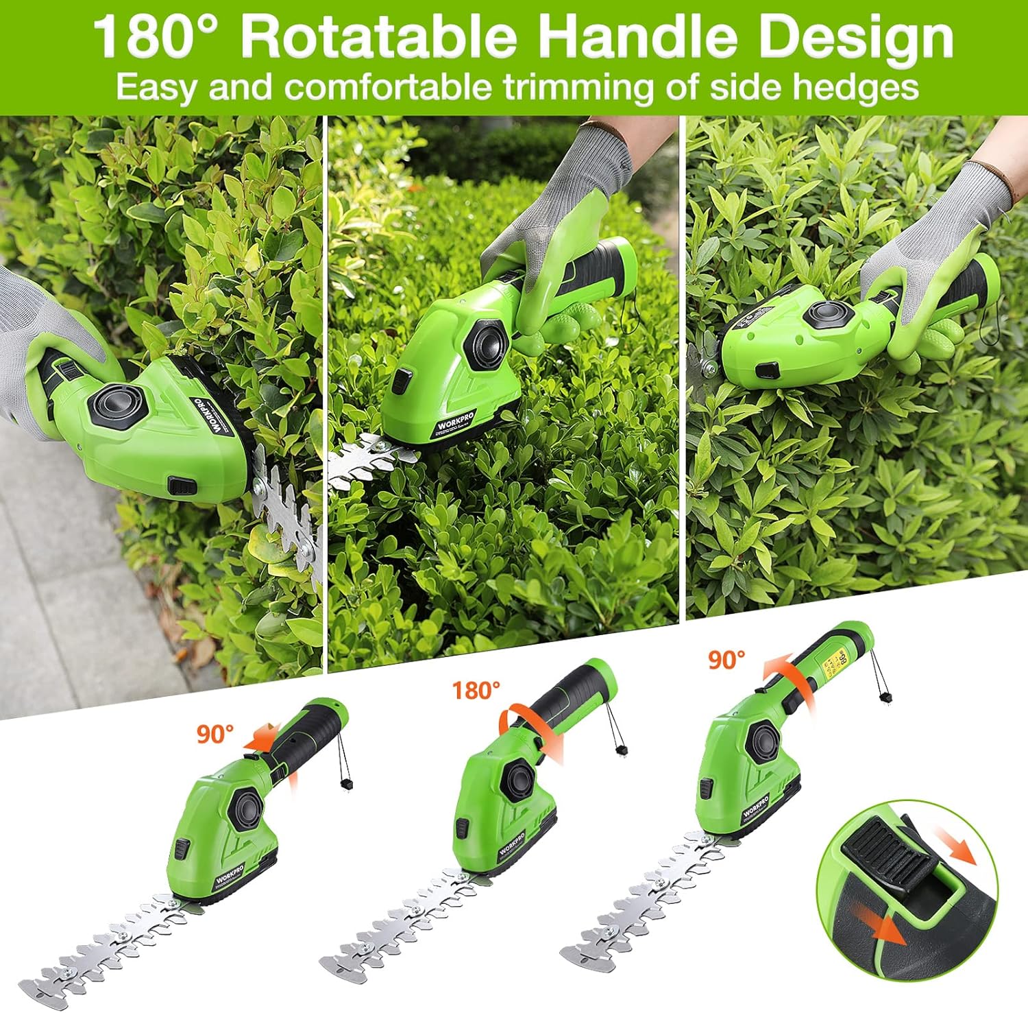 Thumbnail 1 de WORKPRO 2 in 1 7.2V Cordless Hedge Trimmer & Grass Shear with Lithium-Ion Battery