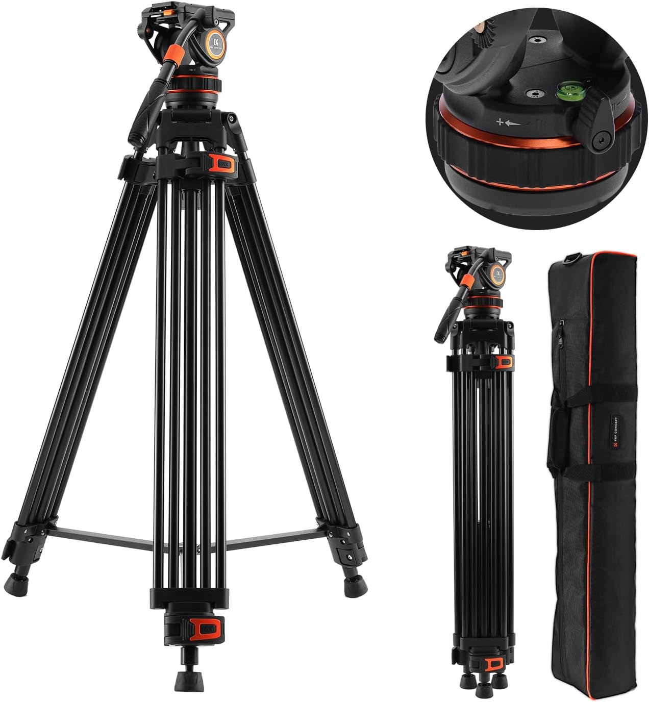 Thumbnail 6 de K&F Concept 72" Video Tripod with 360° Fluid Head – Heavy-Duty Aluminium, Supports up to 8kg