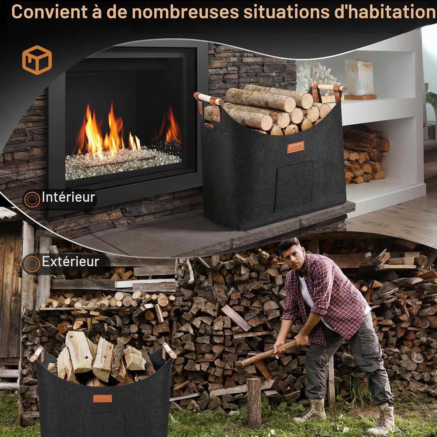 Thumbnail 6 de Ezilif EZ60L XL-houtmand van vilt, 60 liter, met houten handgrepen
