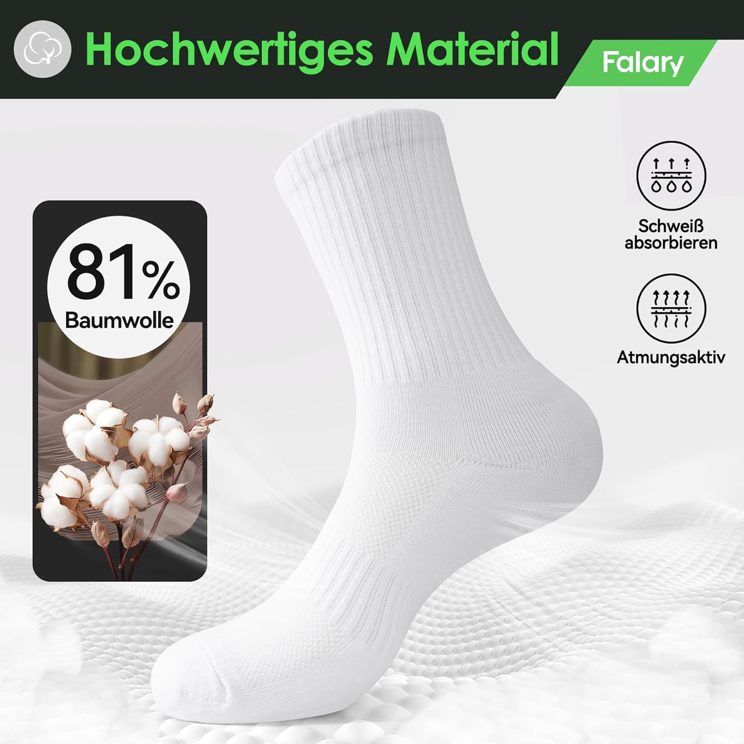 Thumbnail 5 de FALARY Crew-Sportsocken für Herren & Damen – atmungsaktive Baumwollsocken im 3er/6er/12er Set (Größe 35–50)