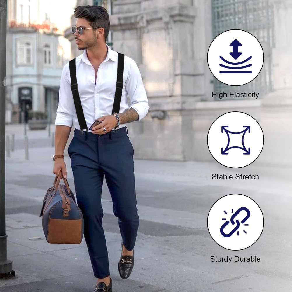 Thumbnail 3 de AOOWU Bretelles Homme réglables 3,5 cm avec 4 clips heavy duty – style élastiques