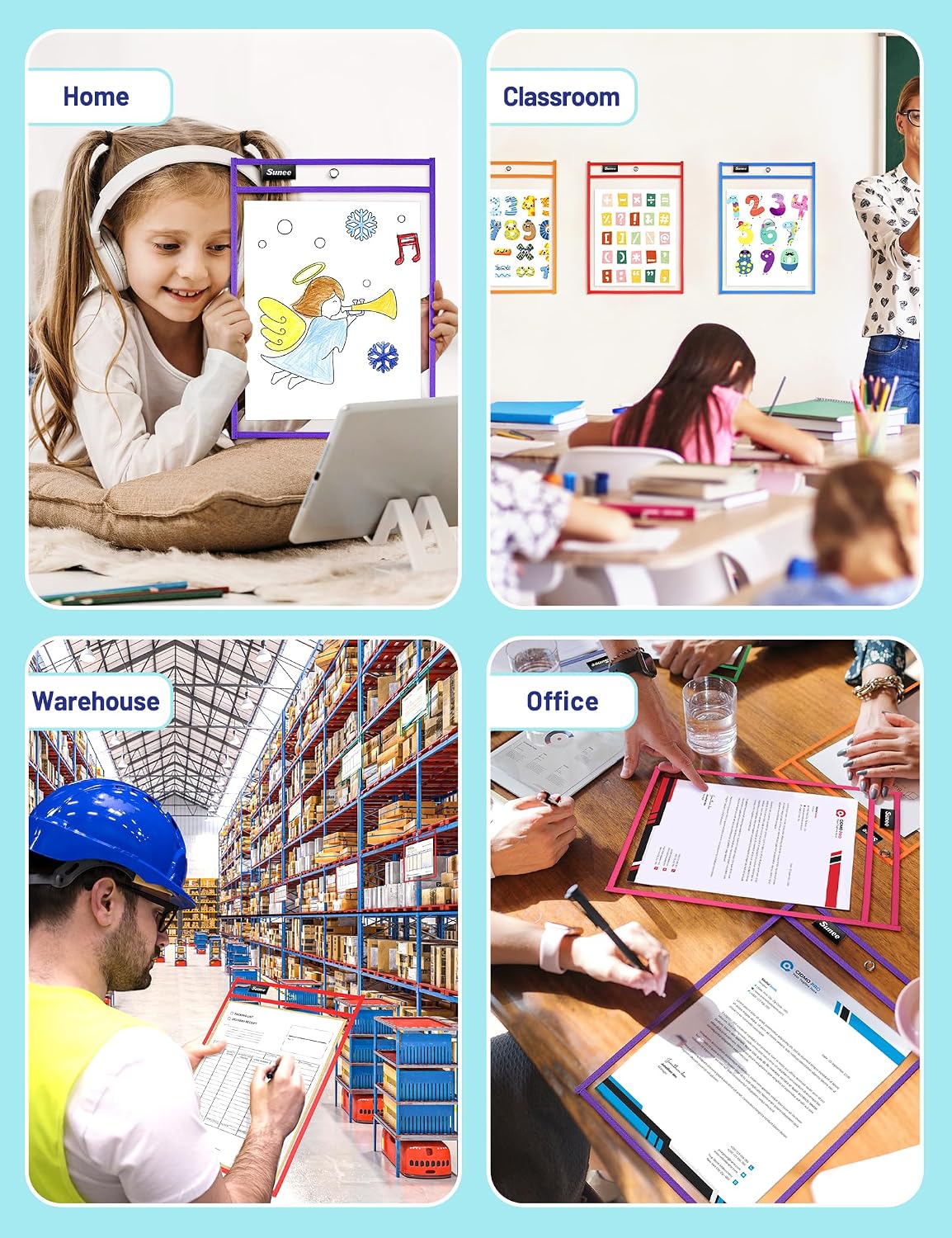 Thumbnail 6 de SUNEE 10 x 14 Dry Erase Pockets, 30-Pack with 10 Colors and Binder Rings