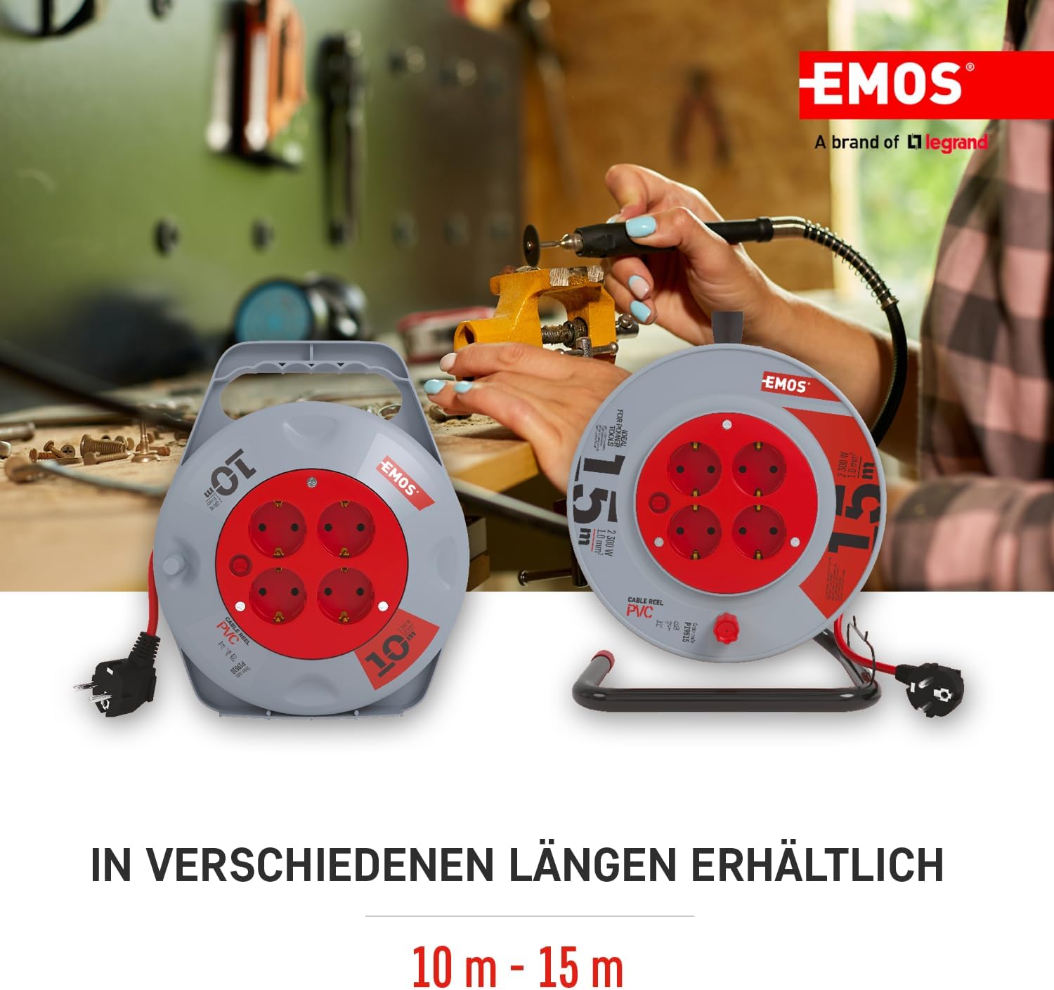 Thumbnail 3 de EMOS Mini-Kabeltrommel 10 m mit 4 Schuko-Steckdosen (IP20, H05VV-F 3G 1,0 mm²)