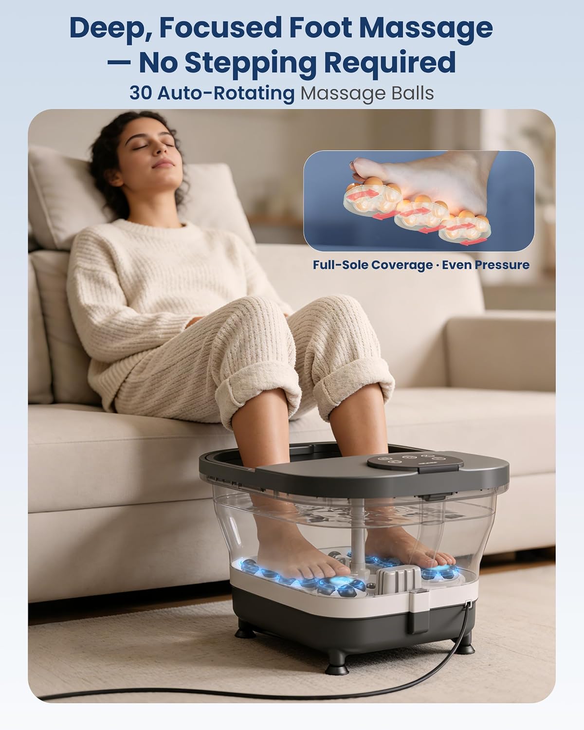 Detalle de COMFIER 2026 Klappbares Fußbad Massagegerät – Hydro-Therapie, Heizung und 30 Shiatsu-Bälle