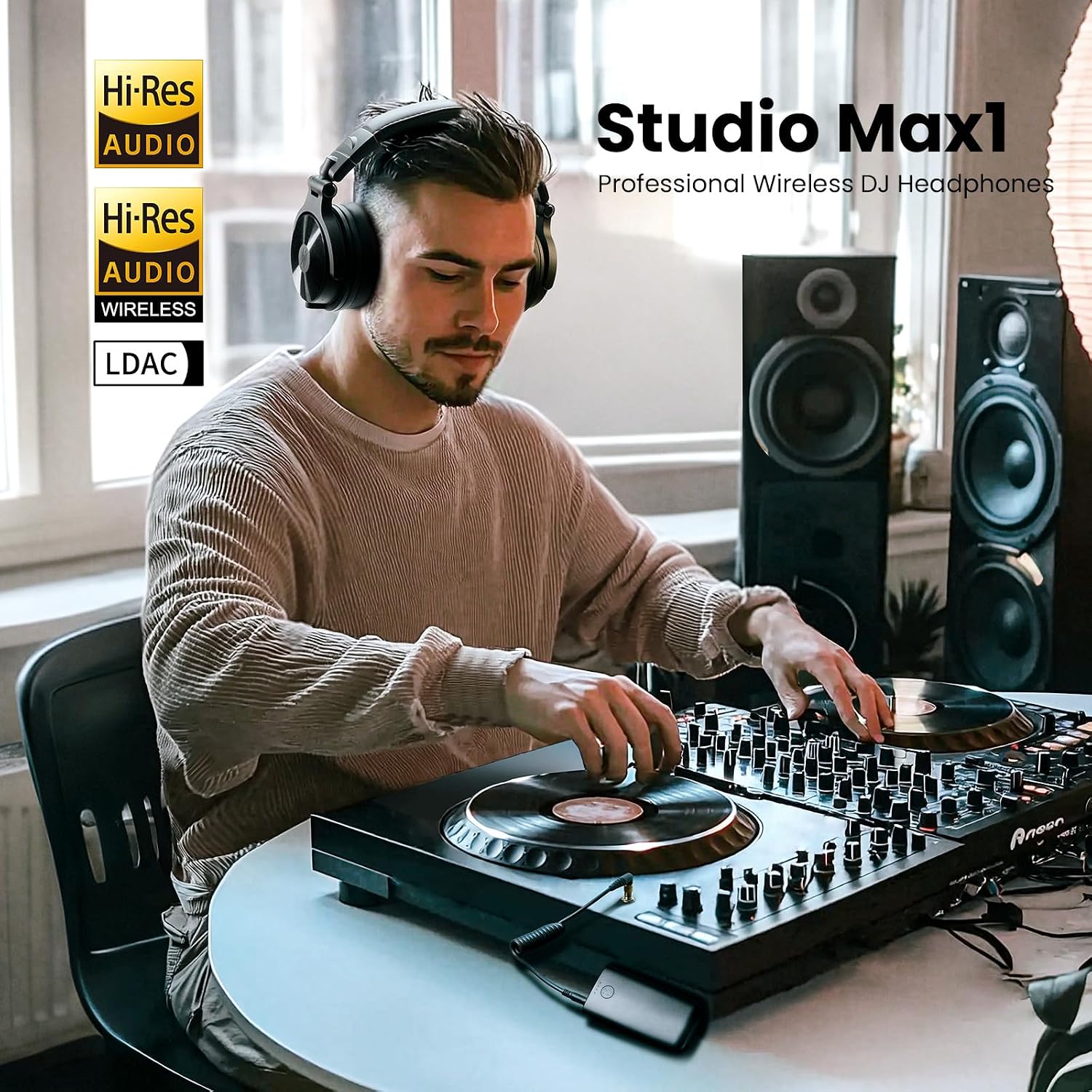 Detalle 2 de OneOdio Studio Max 1 Wireless DJ Headphones with 20 ms Latency and 120-Hour Playback