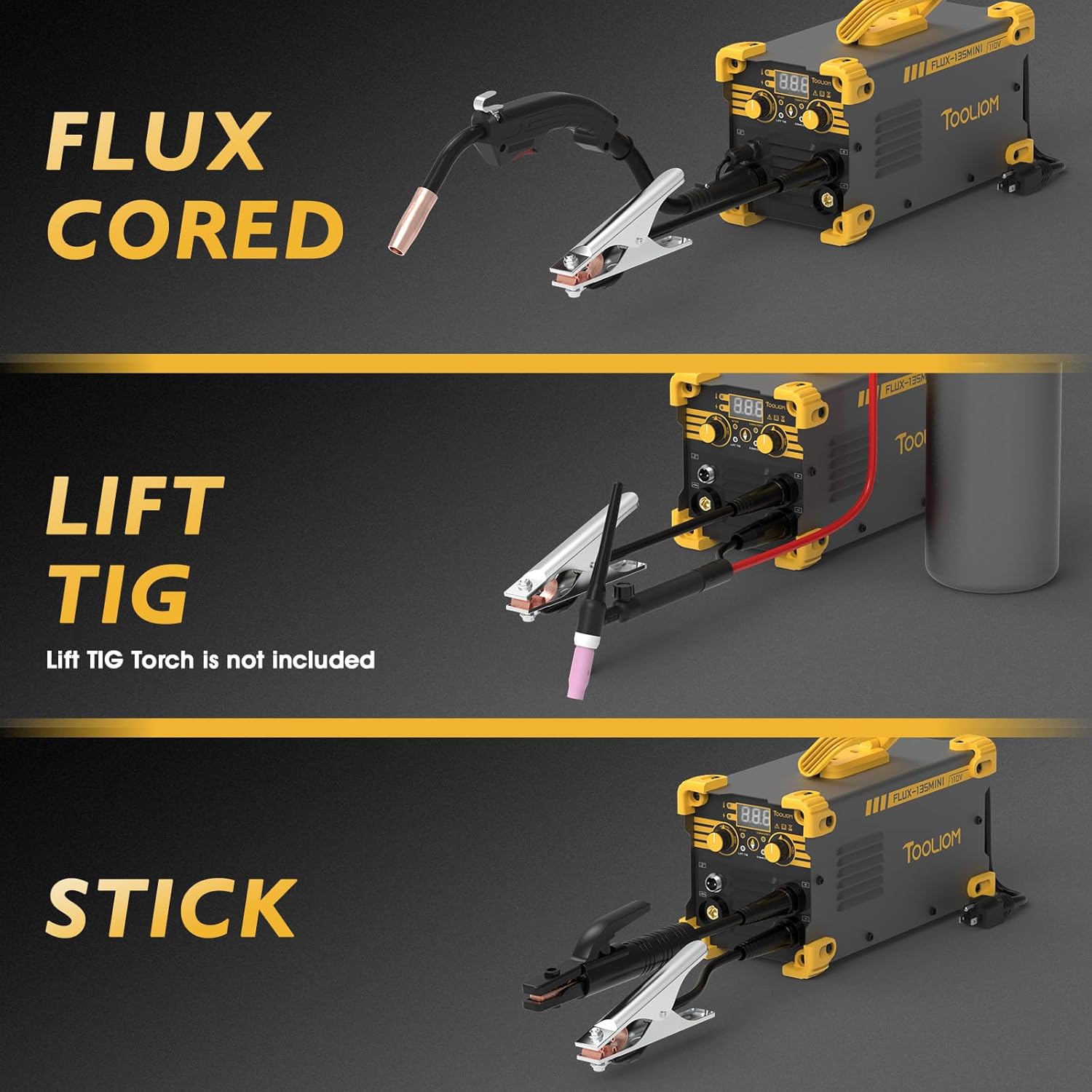 Thumbnail 3 de TOOLIOM 135A Mini MIG Welder (Flux Core / Gasless) – 3-in-1 110V Portable Inverter Machine