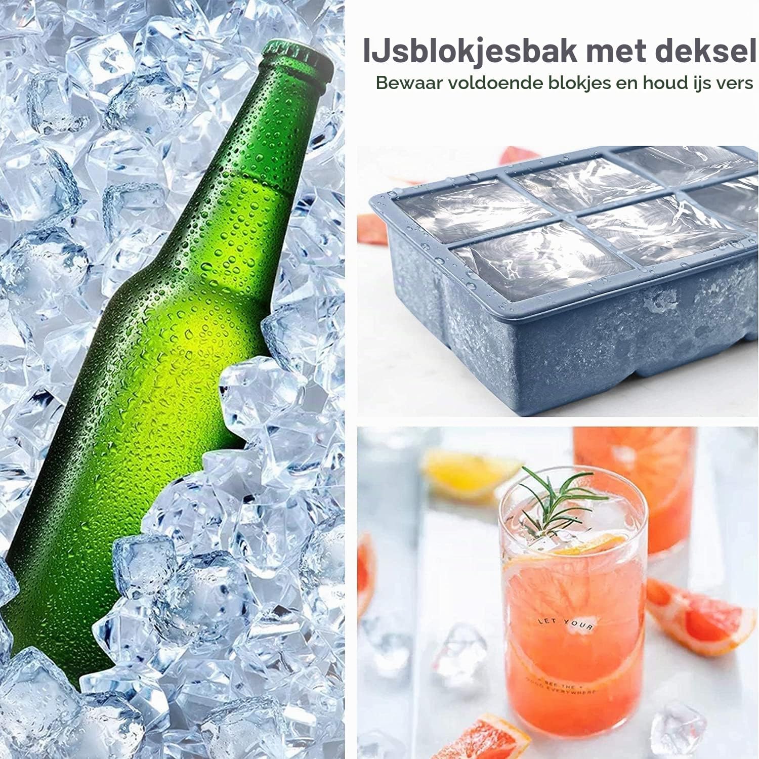 Detalle de Jisile Square-3 siliconen ijsblokjesvormen, set van 3 met XL-blokjes van 5 cm