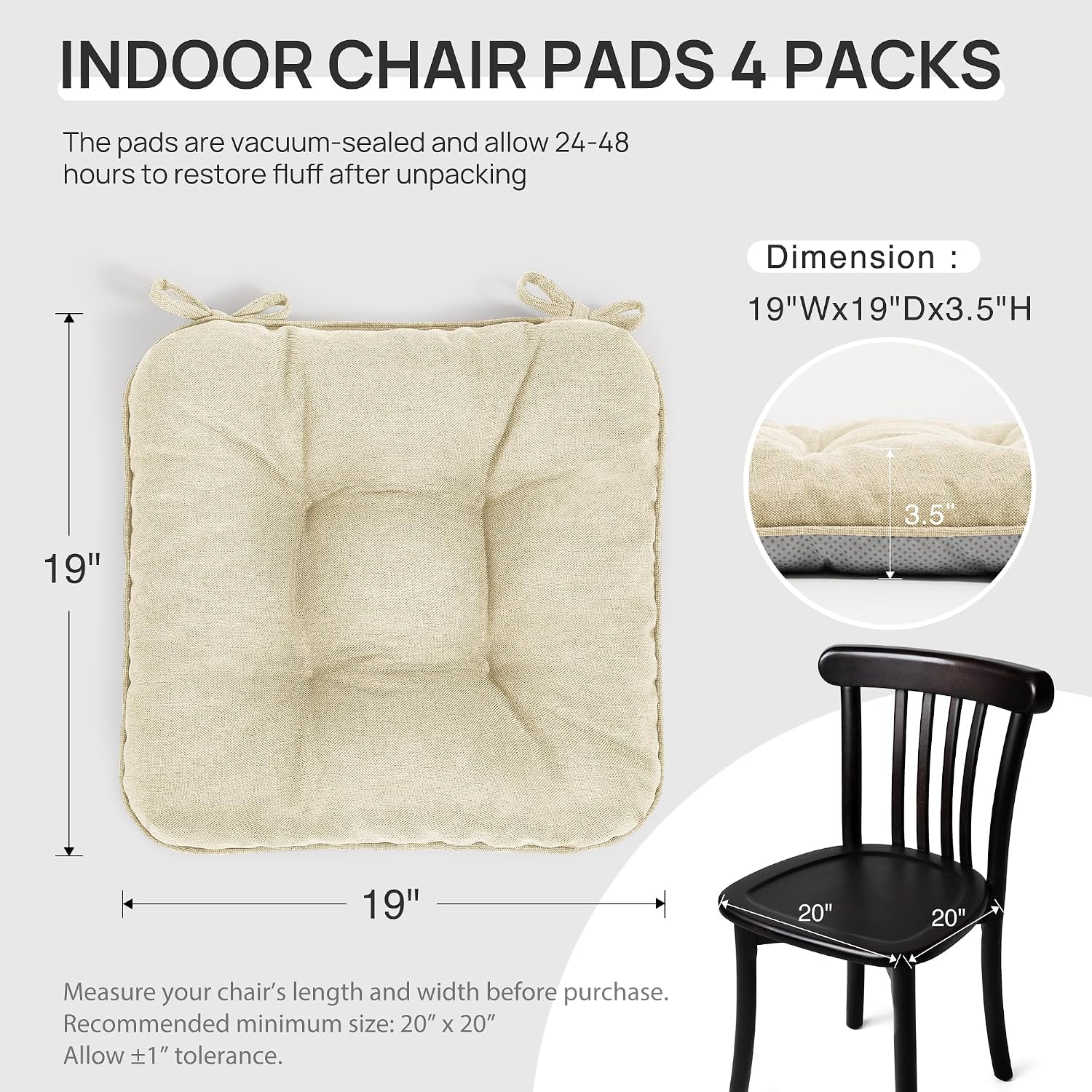 Thumbnail 1 de Love's cabin CUSA25A1PZDB66L4 Memory Foam Chair Cushions, Beige, Set of 4