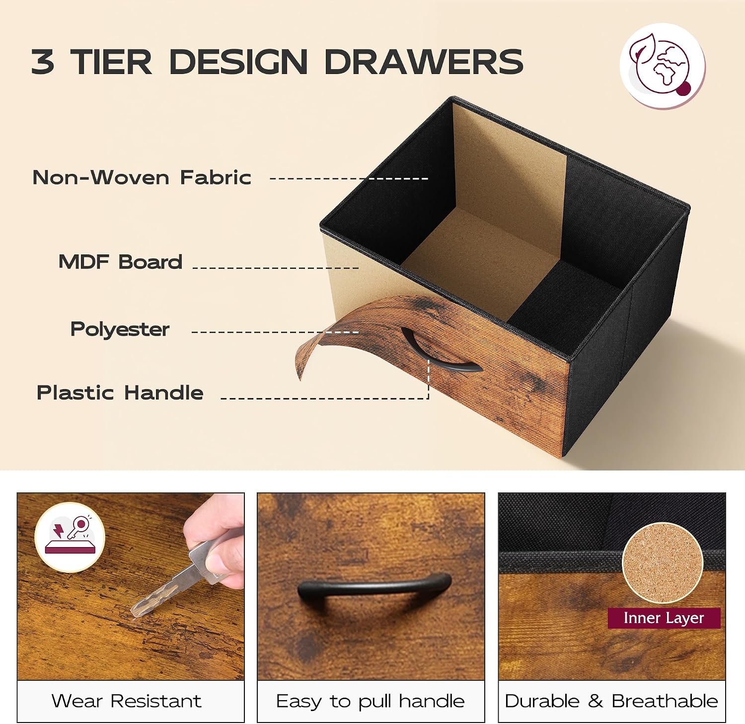 Thumbnail 6 de WLIVE 5-Drawer Fabric Dresser 47.5"