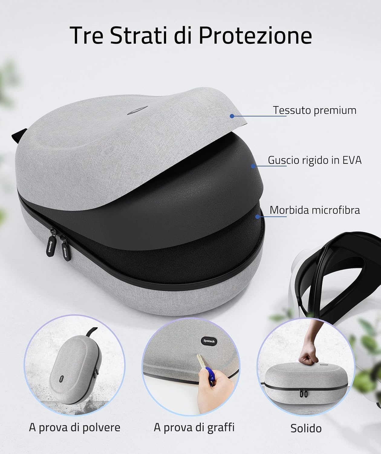 Detalle de Syntech Grande Custodia Rigida per Meta Quest 3S/Quest 3/2/Pro/Pico4: grande capacità e protezione affidabile