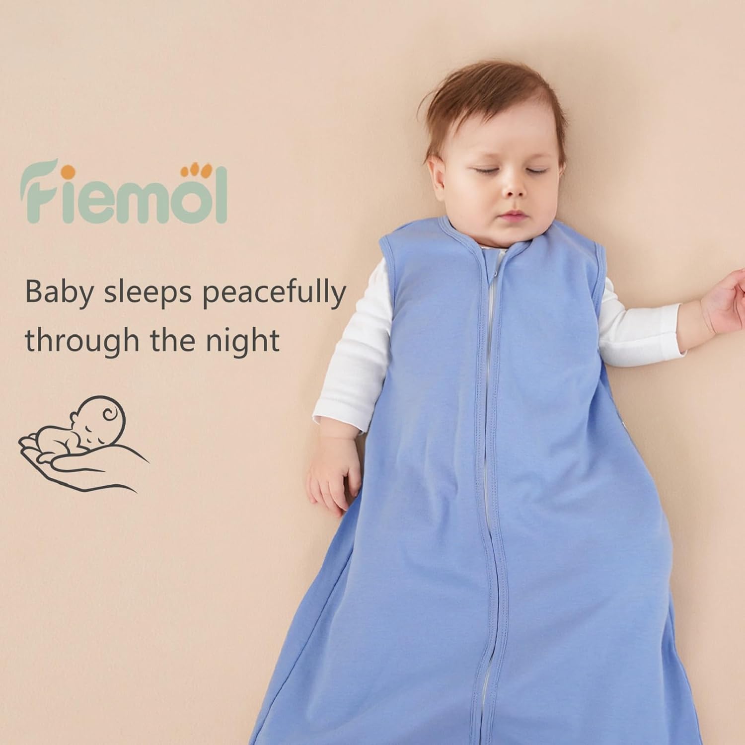 Detalle 2 de FIEMOL Baby-Schlafsack 0–6 Monate 0,5 Tog aus Baumwolle (3er-Set), atmungsaktiv