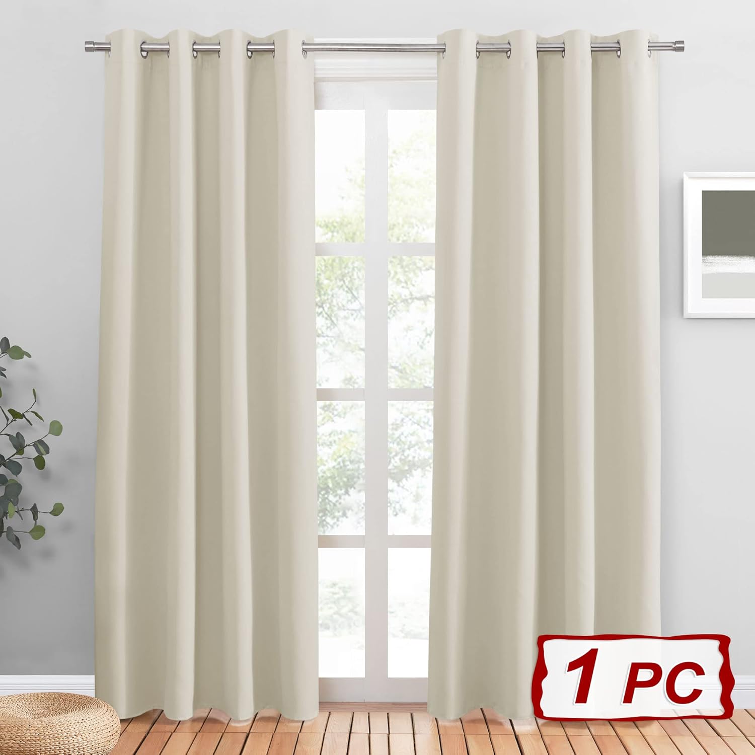 Thumbnail 1 de PONY DANCE 90 Inch Drop Blackout Curtain Eyelet (52-inch wide) – Light Beige, single panel