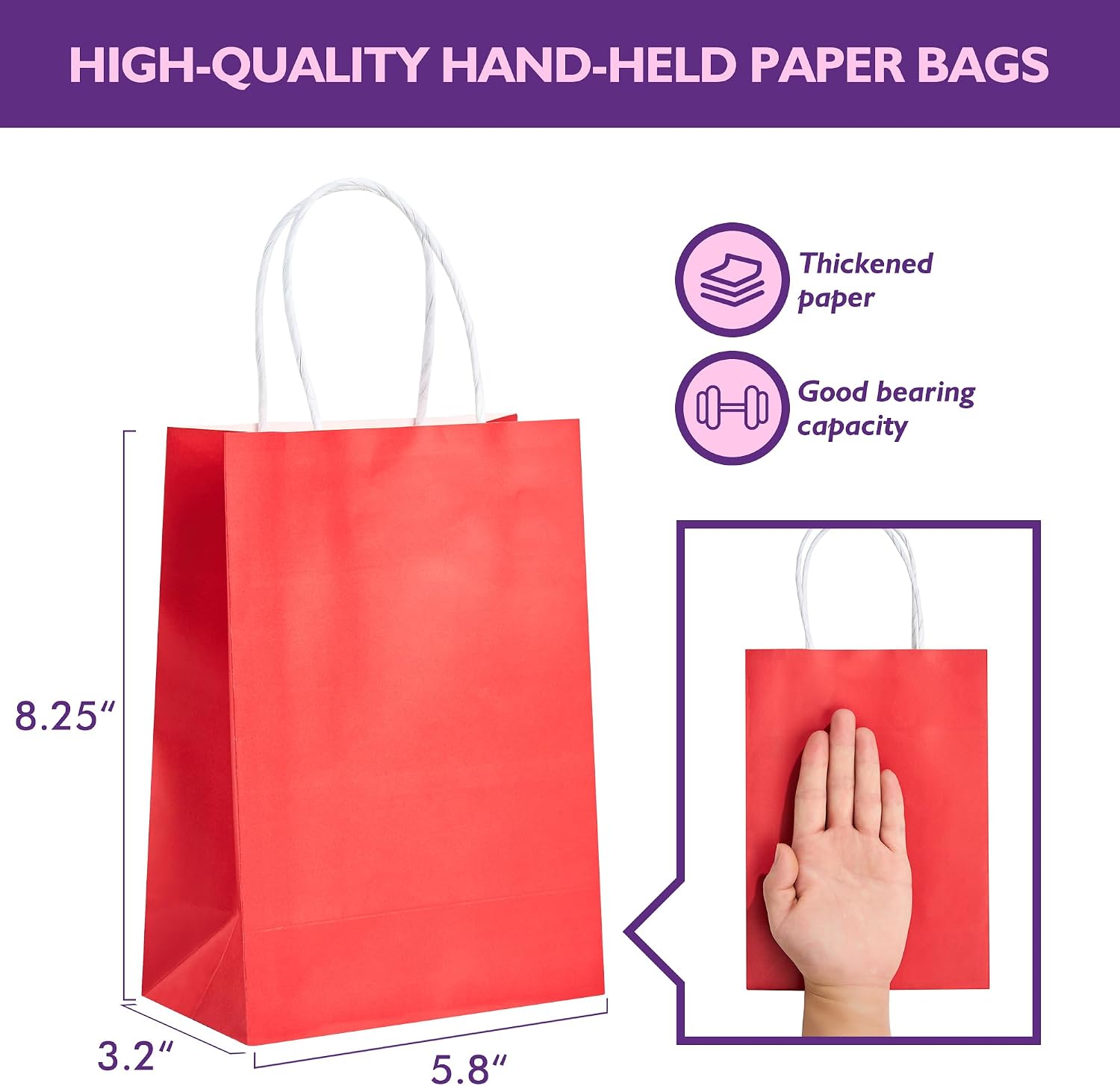 Thumbnail 2 de 32-Pack Kraft Gift Bags with Handles (5.8" x 3.2" x 8.25"), 8 Colors