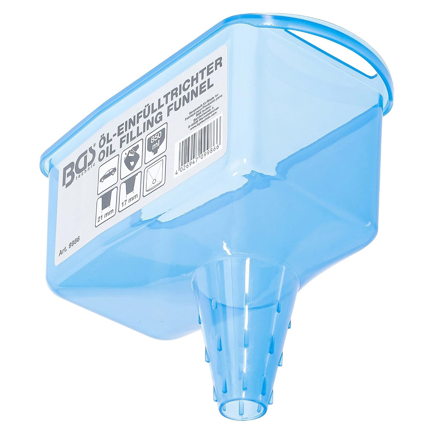 Detalle 1 de BGS 9986 Öl-Einfülltrichter mit 850-ml-Reservoir (PP) – Stutzen 27/23 mm