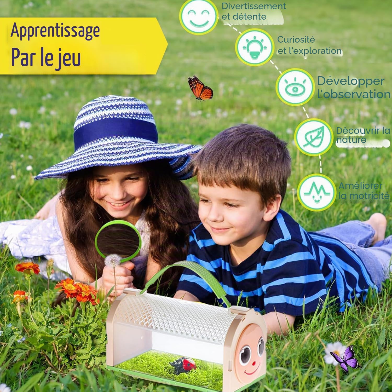 Detalle de Kit Attrape-Insectes pour Enfants — Boîte d'Habitat Portable avec Loupe et Pinces pour Découverte du Monde des Insectes