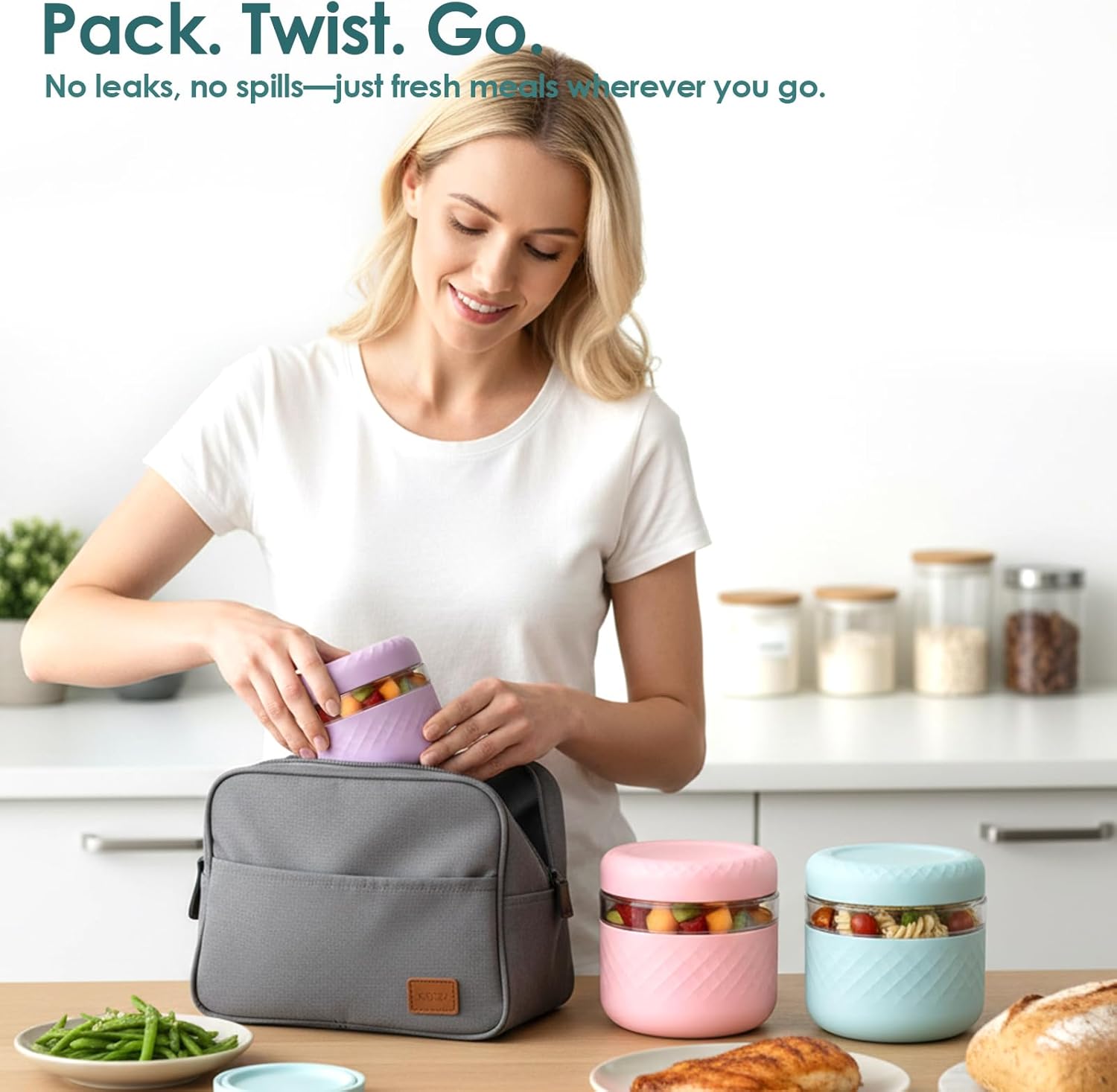 Thumbnail 3 de Cafezi 24 oz Glass Lunch Bowl Container with Lid (Leak & Spill Proof)