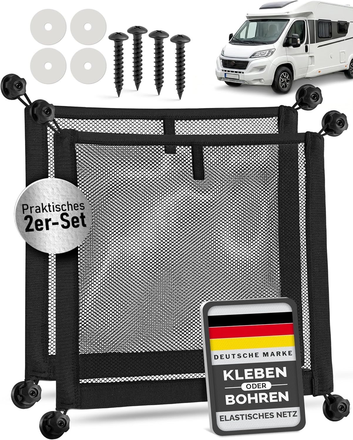 Thumbnail 6 de Vicera Filet de rangement pour bagages (set de 2) noir – organisateur pour camping-cars, vans et bateaux