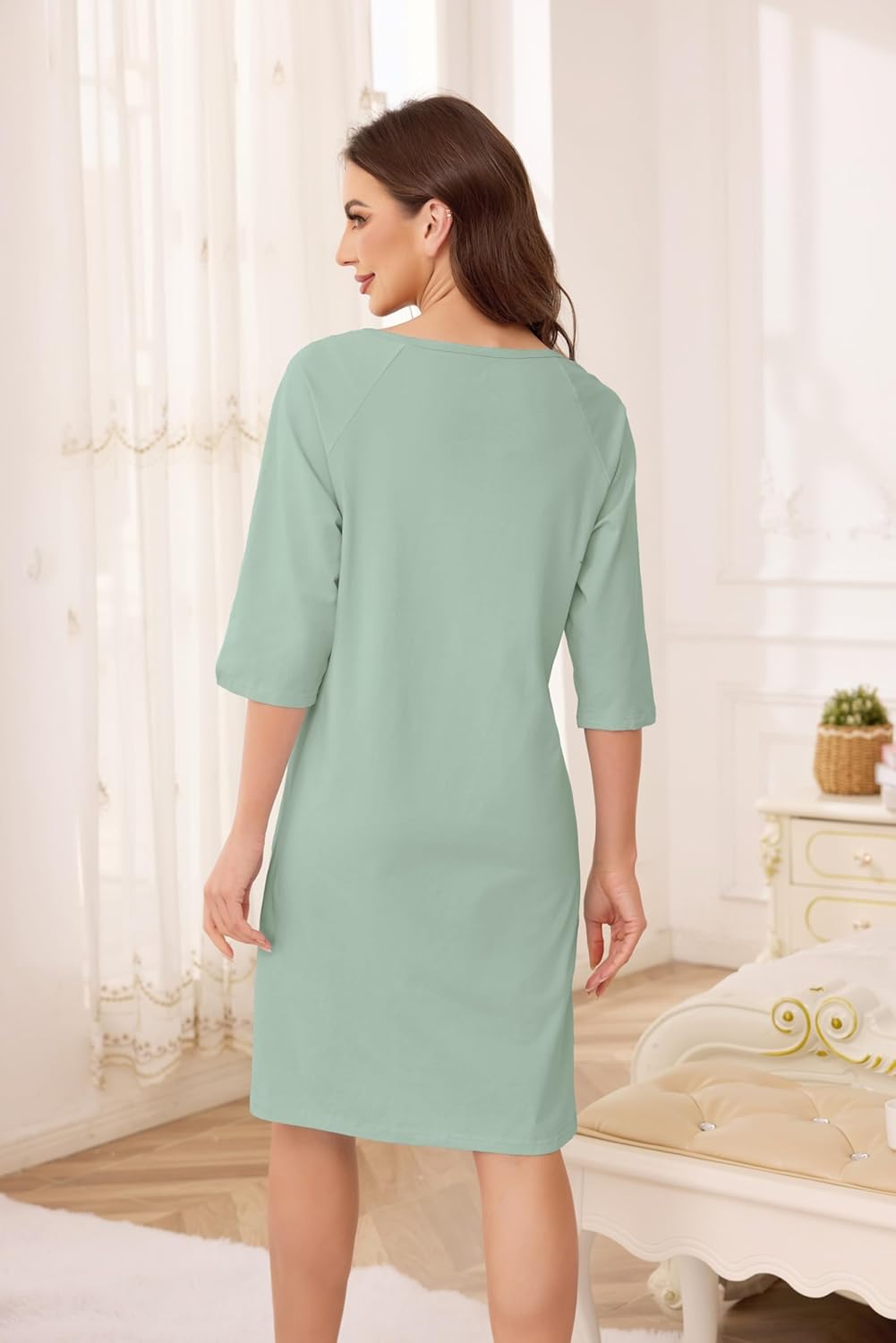 Detalle 2 de Vlazom Women 3 in 1 Cotton Nursing Nightgown: A practical maternity gown for labour, hospital care and nursing