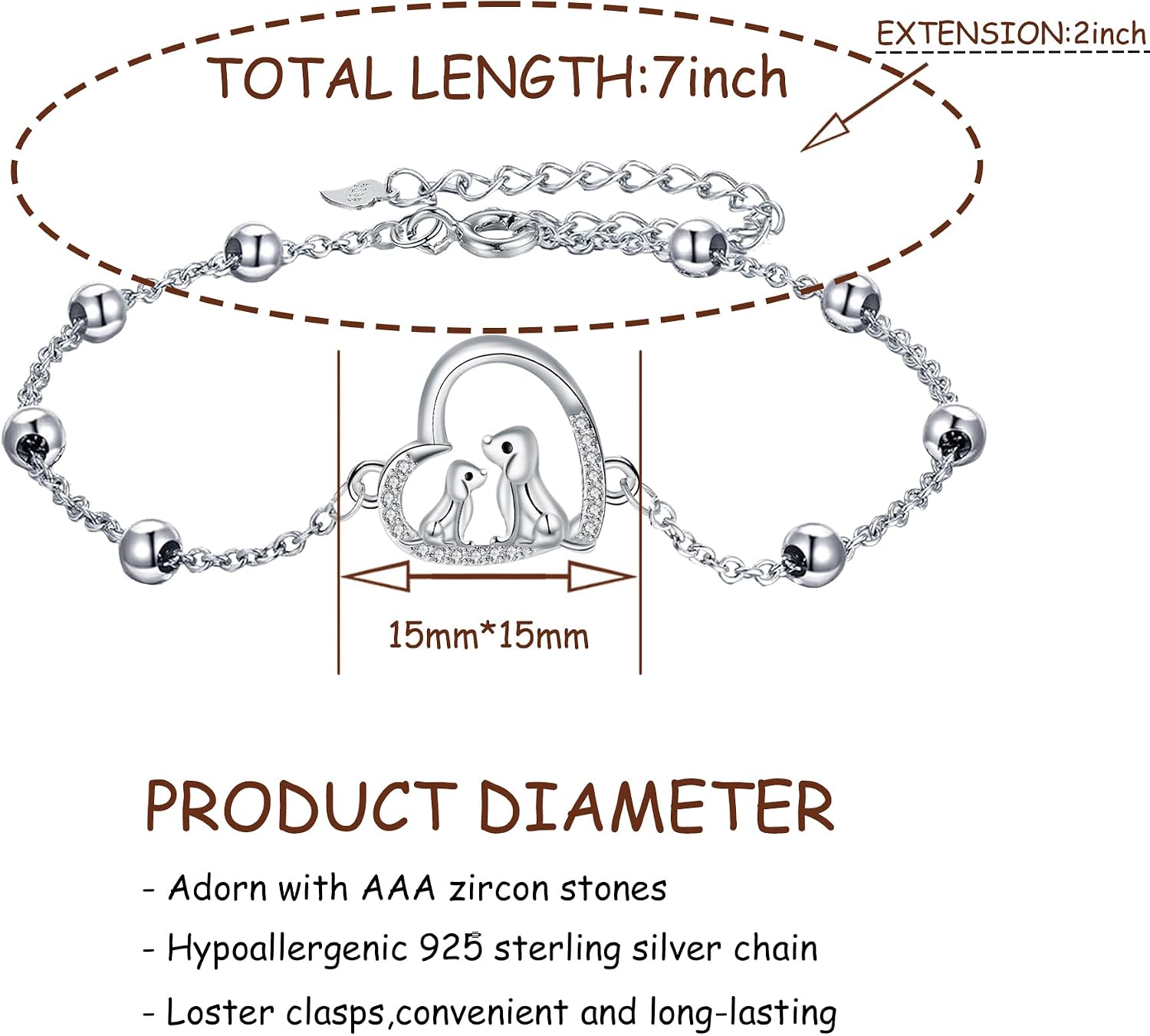 Detalle de J.MUEN Damen Armband aus 925 Sterling Silber mit Tiermotiven (inkl. Geschenkbox) – passend als Schmuckgeschenk für Tierliebhaber