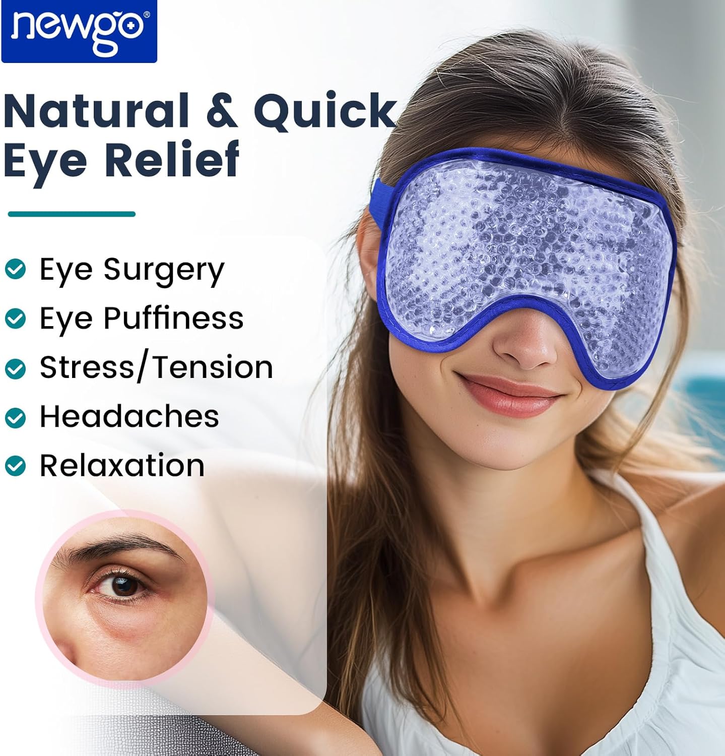 Thumbnail 1 de NEWGO Cooling Eye Mask for Puffy Eyes — Reusable Hot & Cold Gel Eye Mask for Migraine, Dark Circles, and Sinus Pain