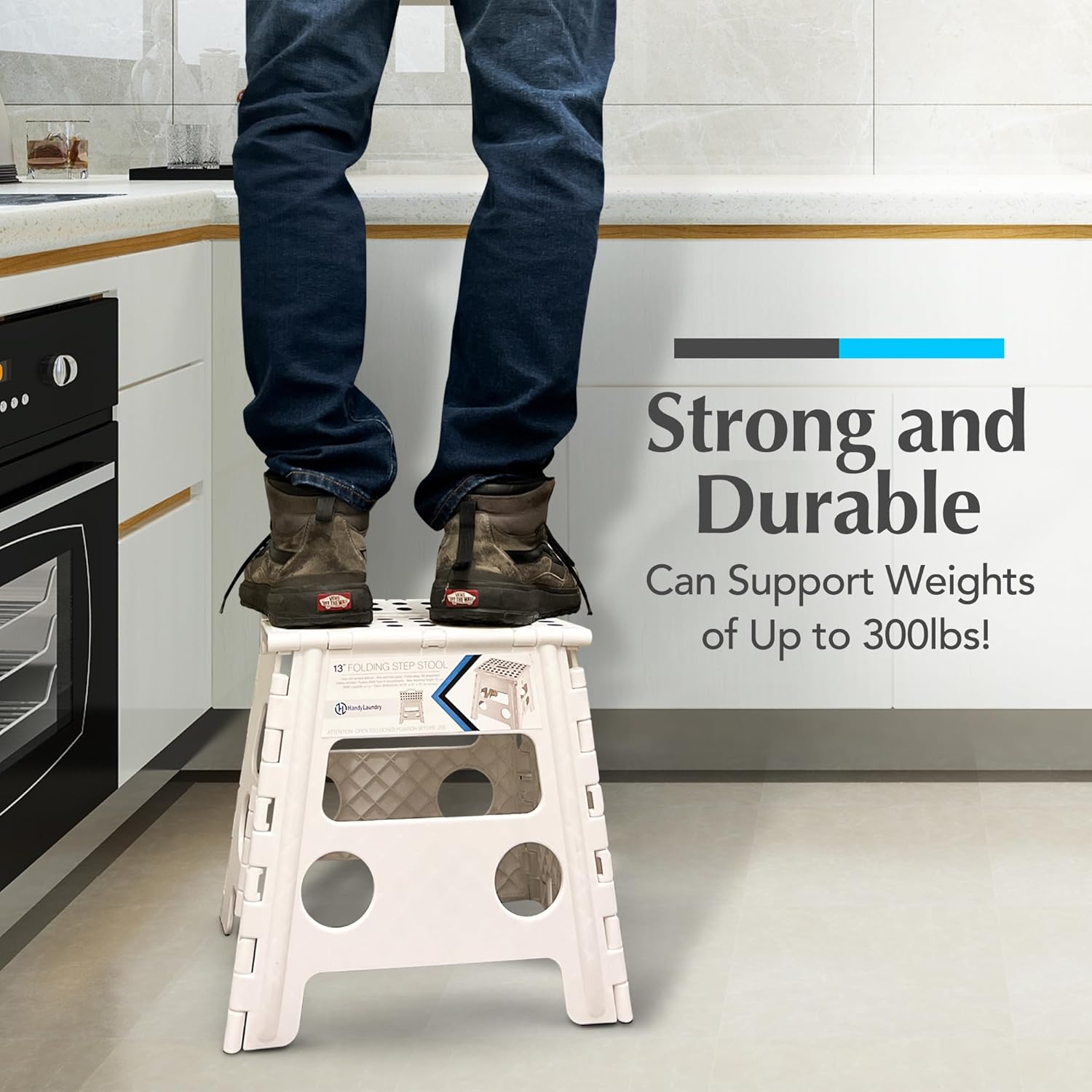 Thumbnail 3 de Handy Laundry Folding Lightweight Step Stool (White, 13 inch) — 300 lb capacity, gripped surface, easy one-flip open