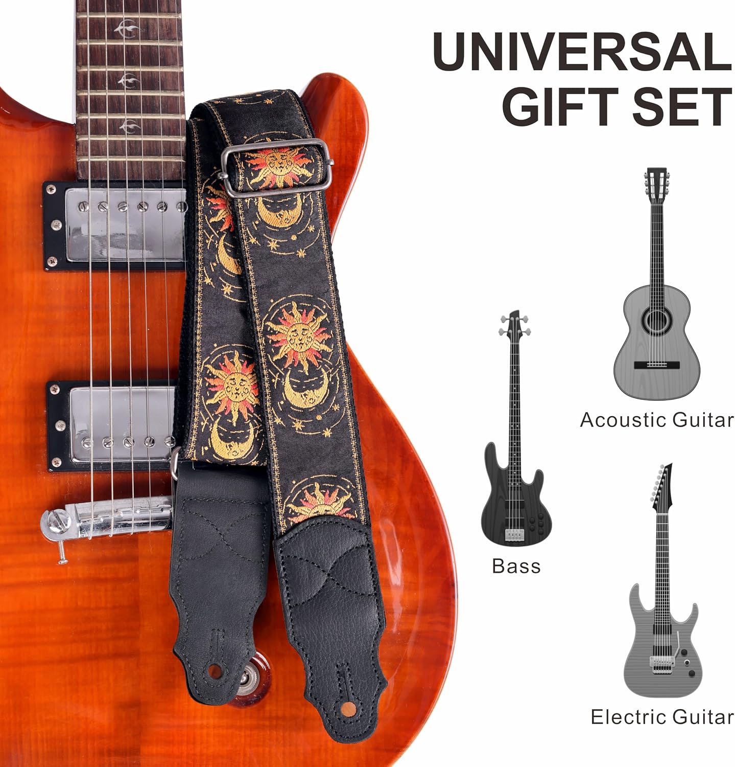 Detalle de YIKOKO Gitarrengurt aus Rindsleder „Kopfschicht“-Design, verstellbar 38–64 Zoll