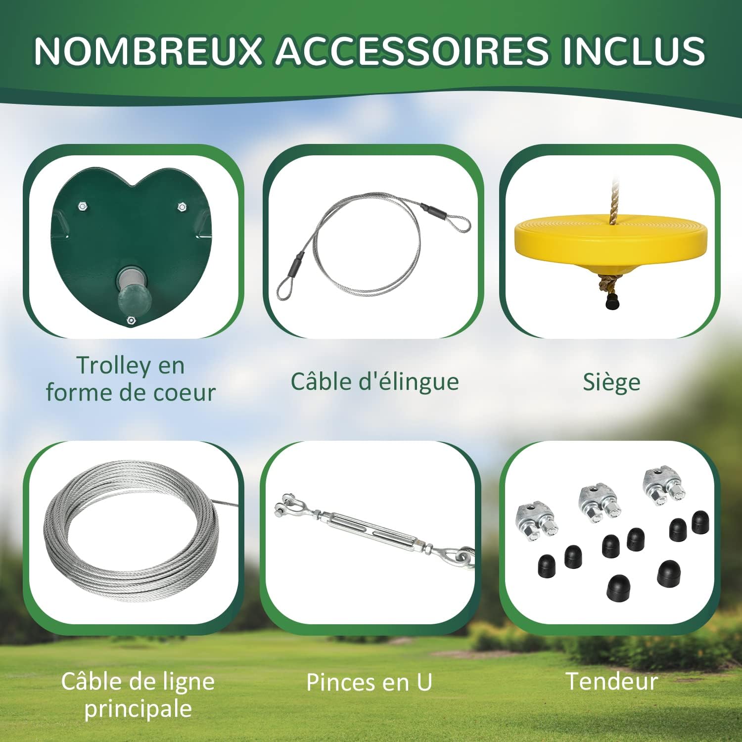 Thumbnail 4 de Outsunny Kits de tyroliennes pour Enfants 6-10 Ans