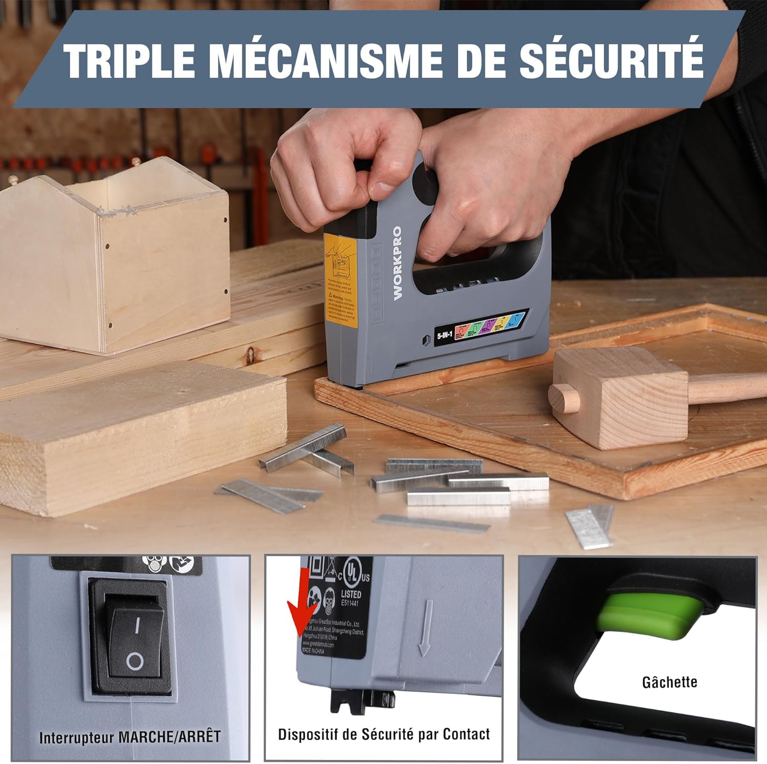 Thumbnail 2 de WORKPRO Agrafeuse sans Fil 3,6 V Multifonction 5 en 1 – Kit complet (2000 agrafes)