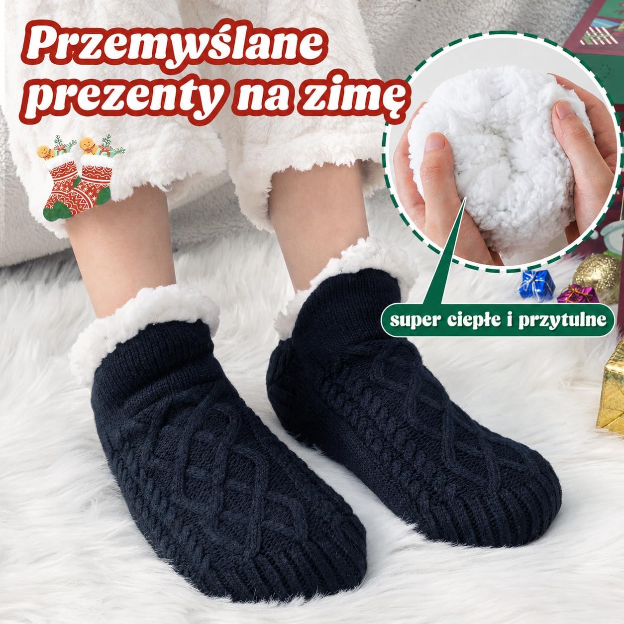 Detalle de Niorasen skarpety-kapcie z polarową podszewką i silikonowymi punktami