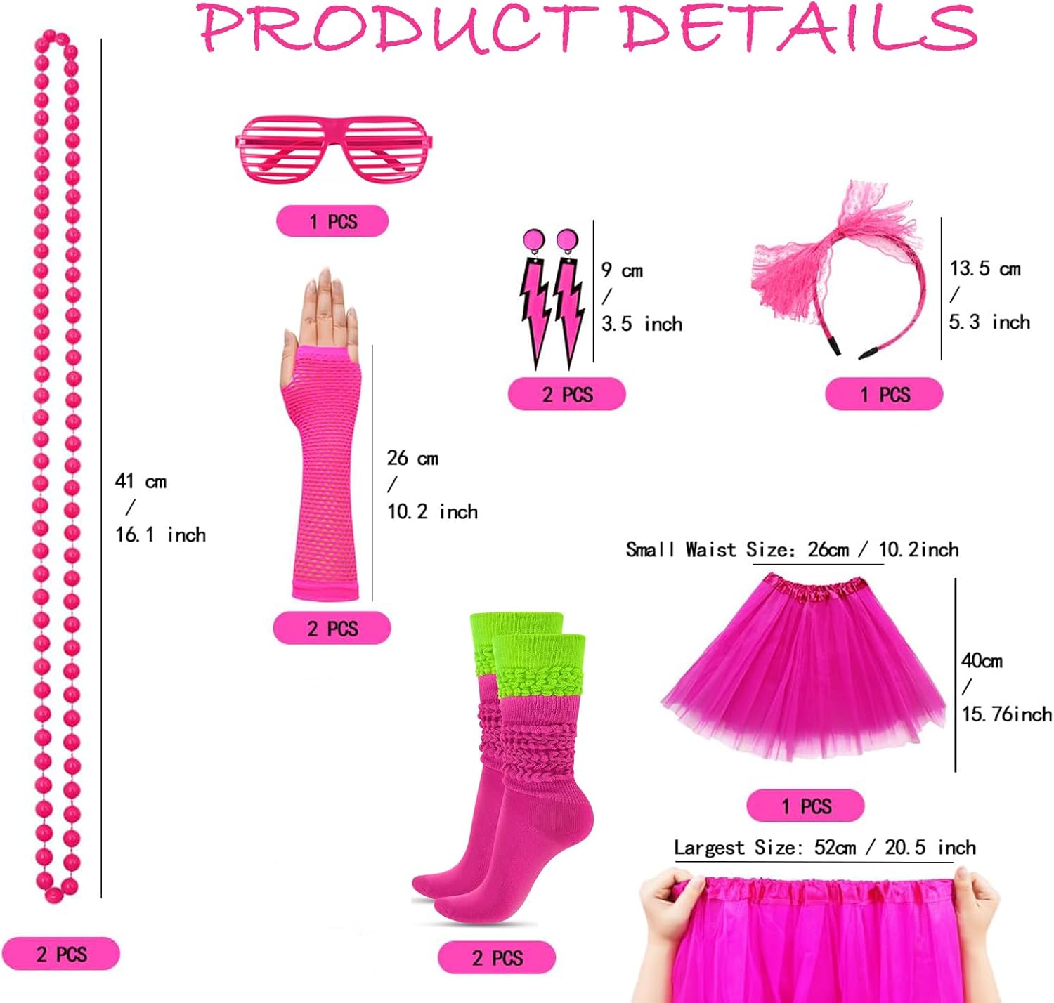 Detalle de 80s Outfit Women Costume Accessories Set