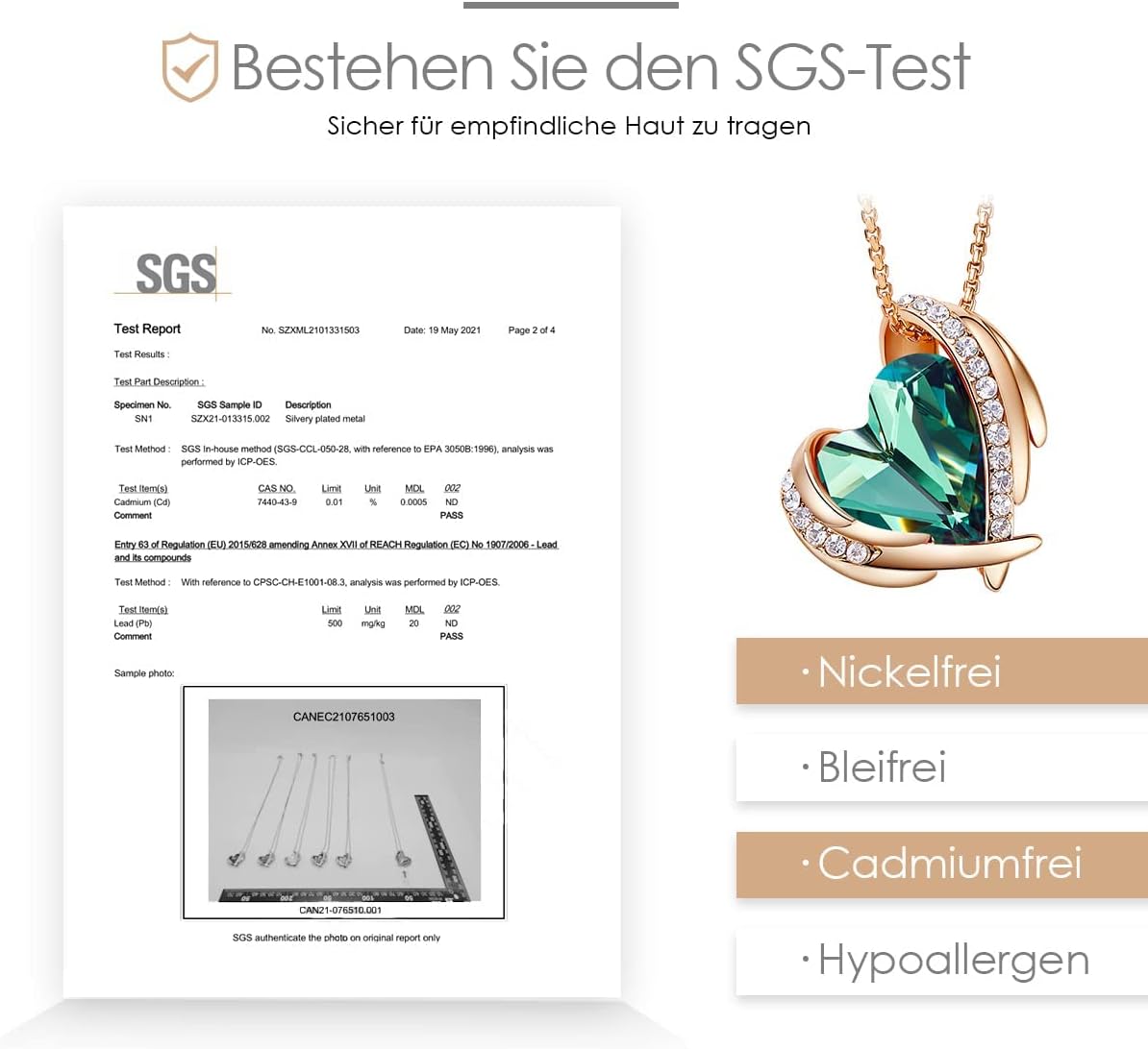 Detalle de CDE Kette Damen Rosegold Herz Anhänger – elegantes Schmuckstück mit Geschenkverpackung