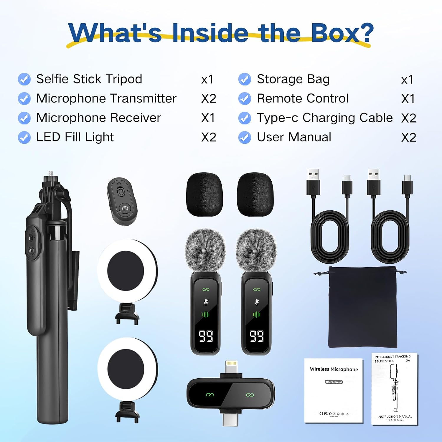 Thumbnail 6 de HUGSEE 180CM Vlogging Kit with Metal Tripod, Dual Lights and Wireless Mics
