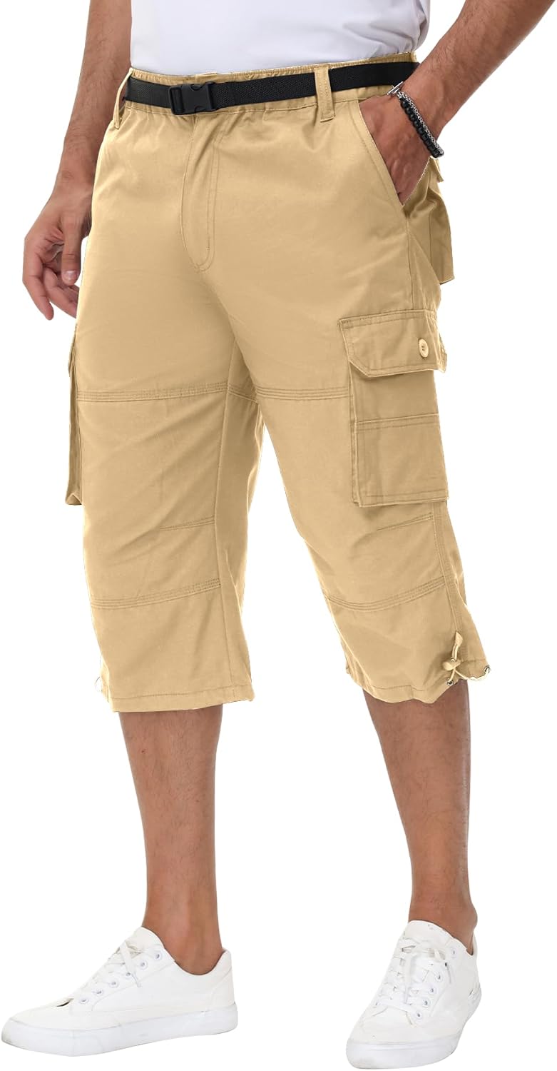 Detalle de NANAMEEI Pantacourt Cargo Homme 3/4 avec poches multiples – short de travail pratique pour l’été
