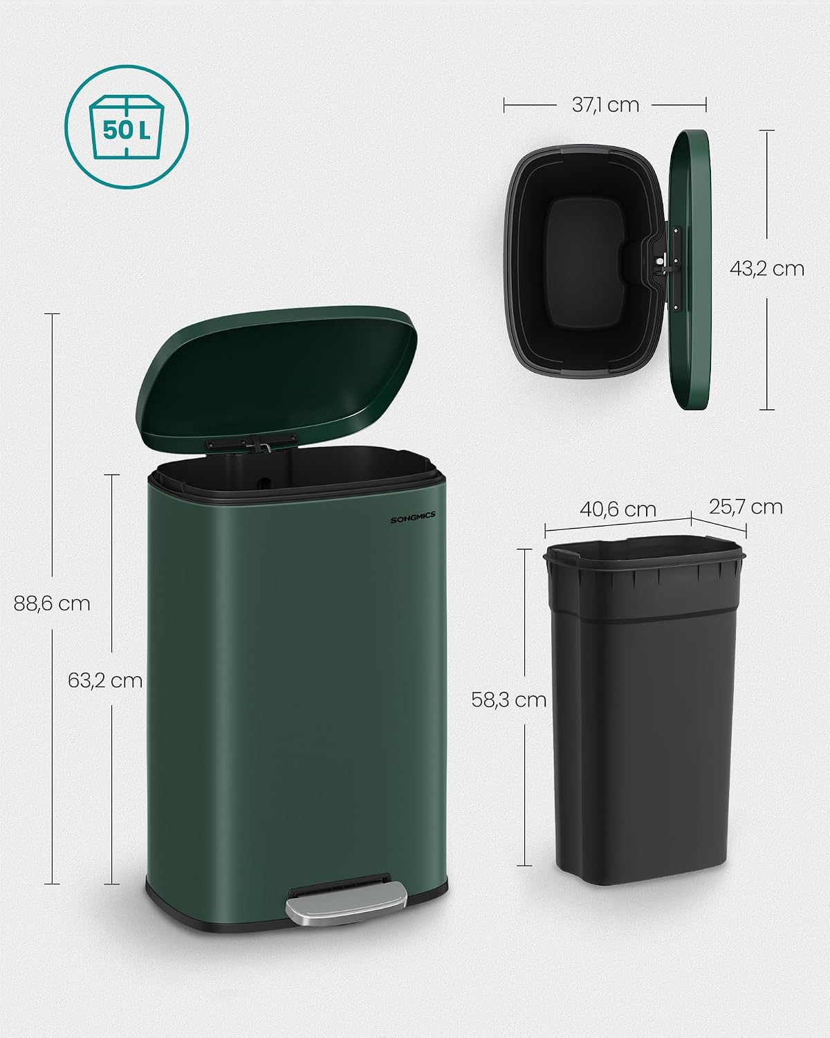 Detalle 2 de Mülleimer Küche SONGMICS LTB050C02 50 Liter
