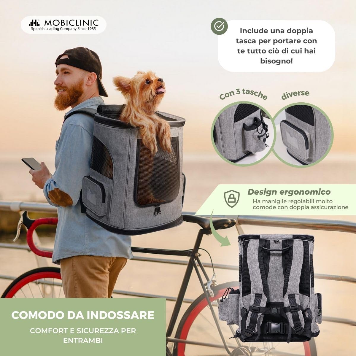Detalle de Mobiclinic® pets Thor: zaino trasportino pieghevole per cani e gatti 30x25x40 cm