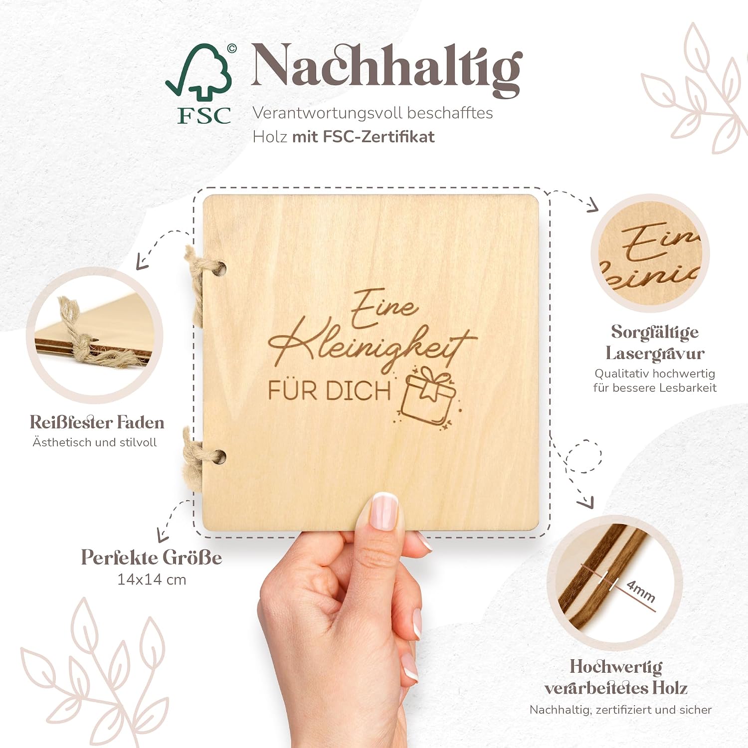 Detalle de Patenonkel fragen Holzbuch mit Umschlag & Siegel – Hochwertiges Geschenk für die werdende Patentante