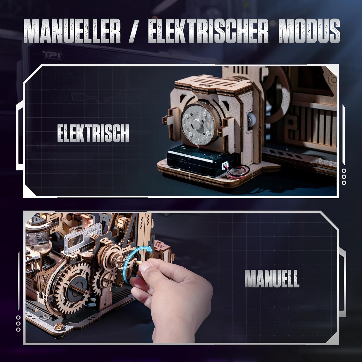 Thumbnail 2 de ROBOTIME Murmelbahn Murmel-Weltraumhafen LGC01 – 3D Holzpuzzle mit Handkurbel und Elektromotor