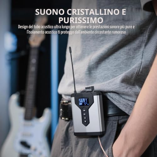 Detalle de Depusheng T9-2: Sistema di monitoraggio in-ear wireless con trasmettitore e ricevitore a clip